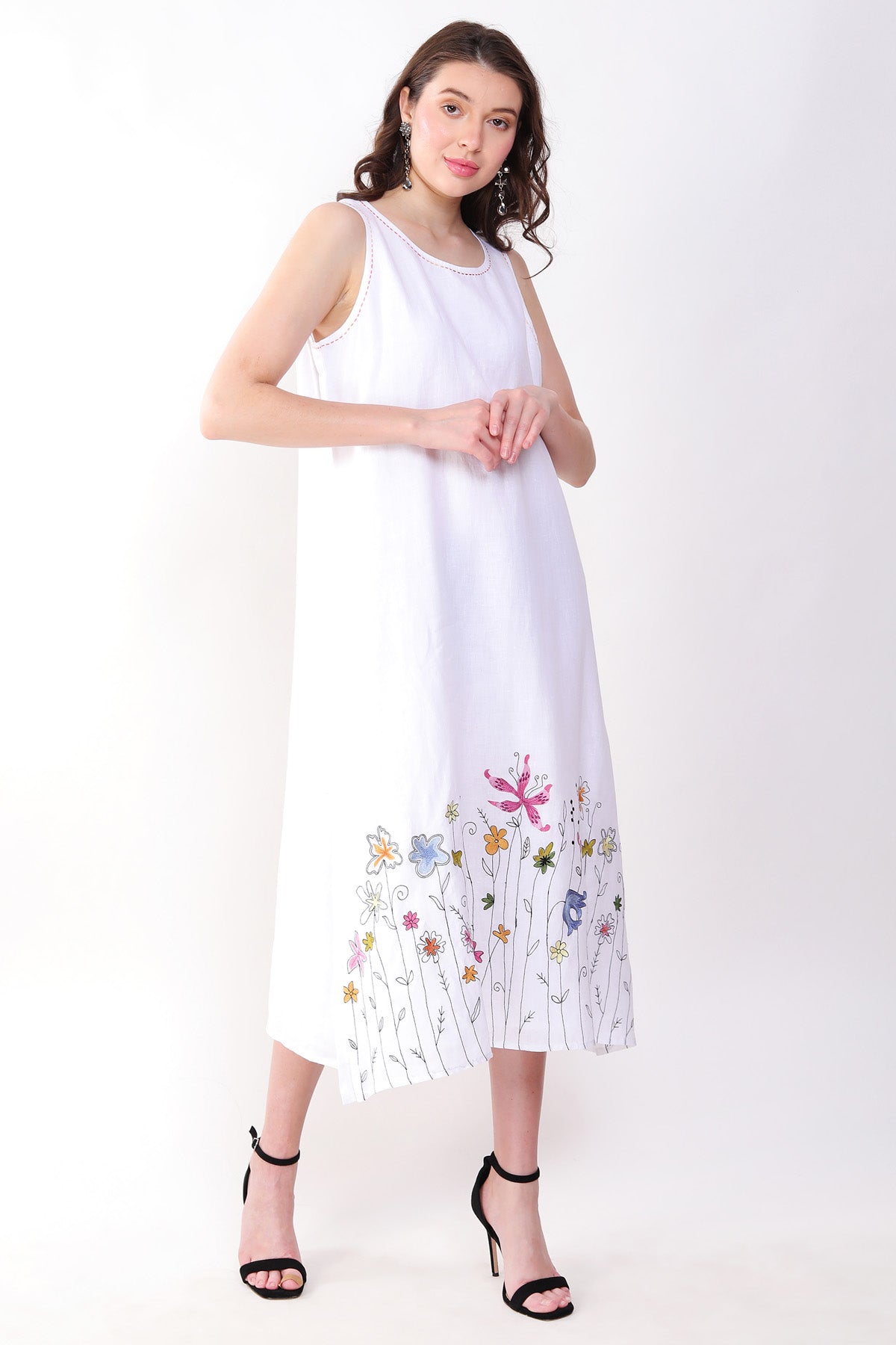 White Floral Embroidered Dress