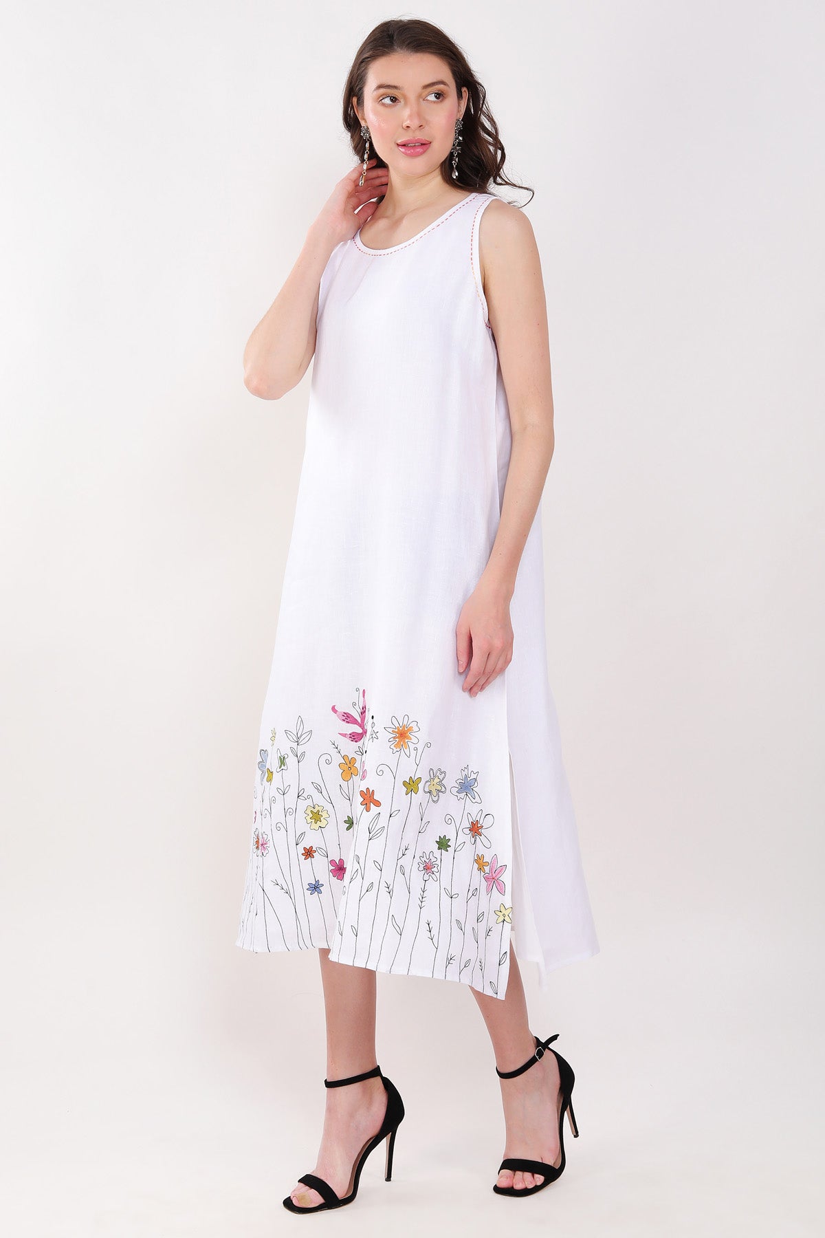 White Floral Embroidered Dress