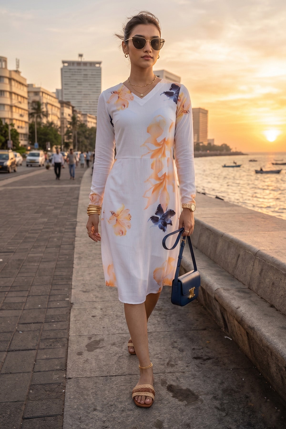 Buy White Floral Print A-Line Dress for women by Sneha B online available at scrollnshops