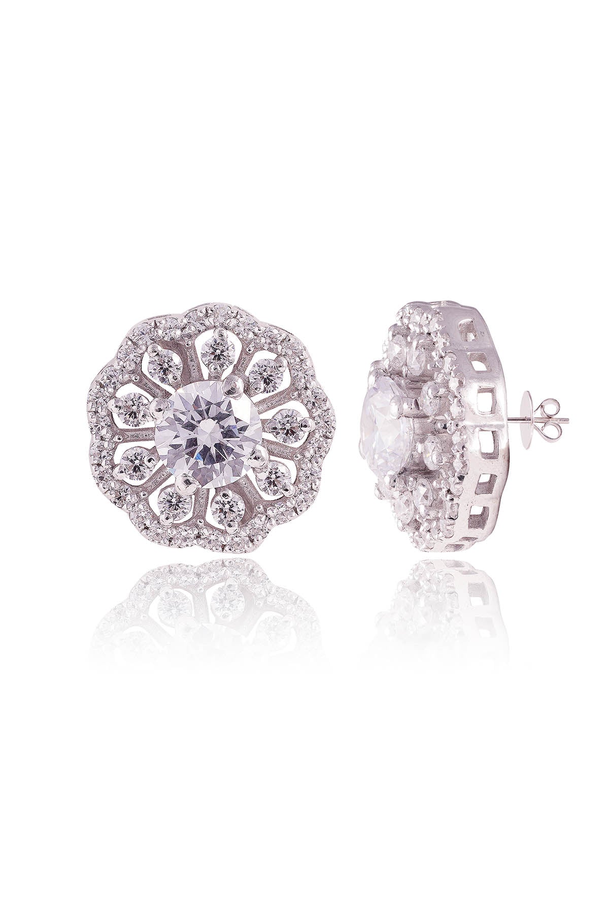 Buy White Floral Solitaire Studs by Prata for women online at ScrollnShops