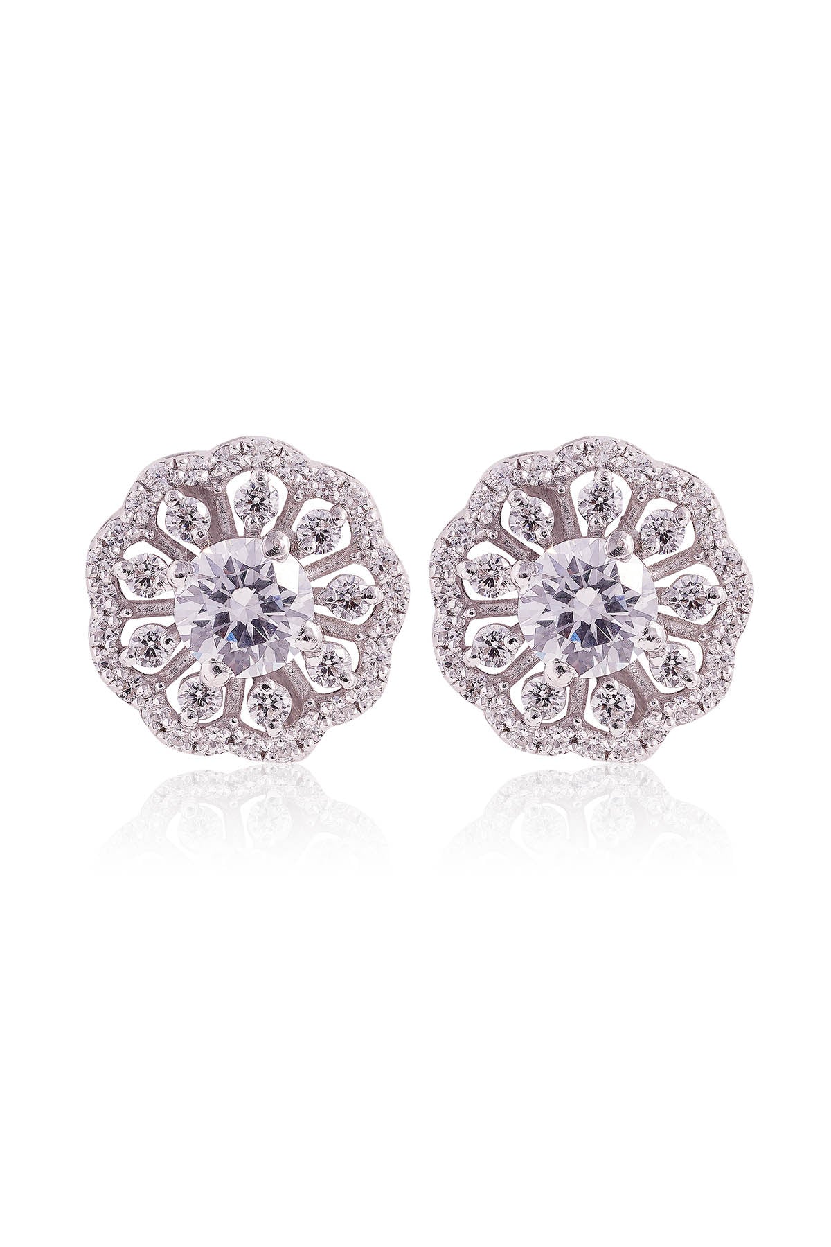 White Floral Solitaire Studs