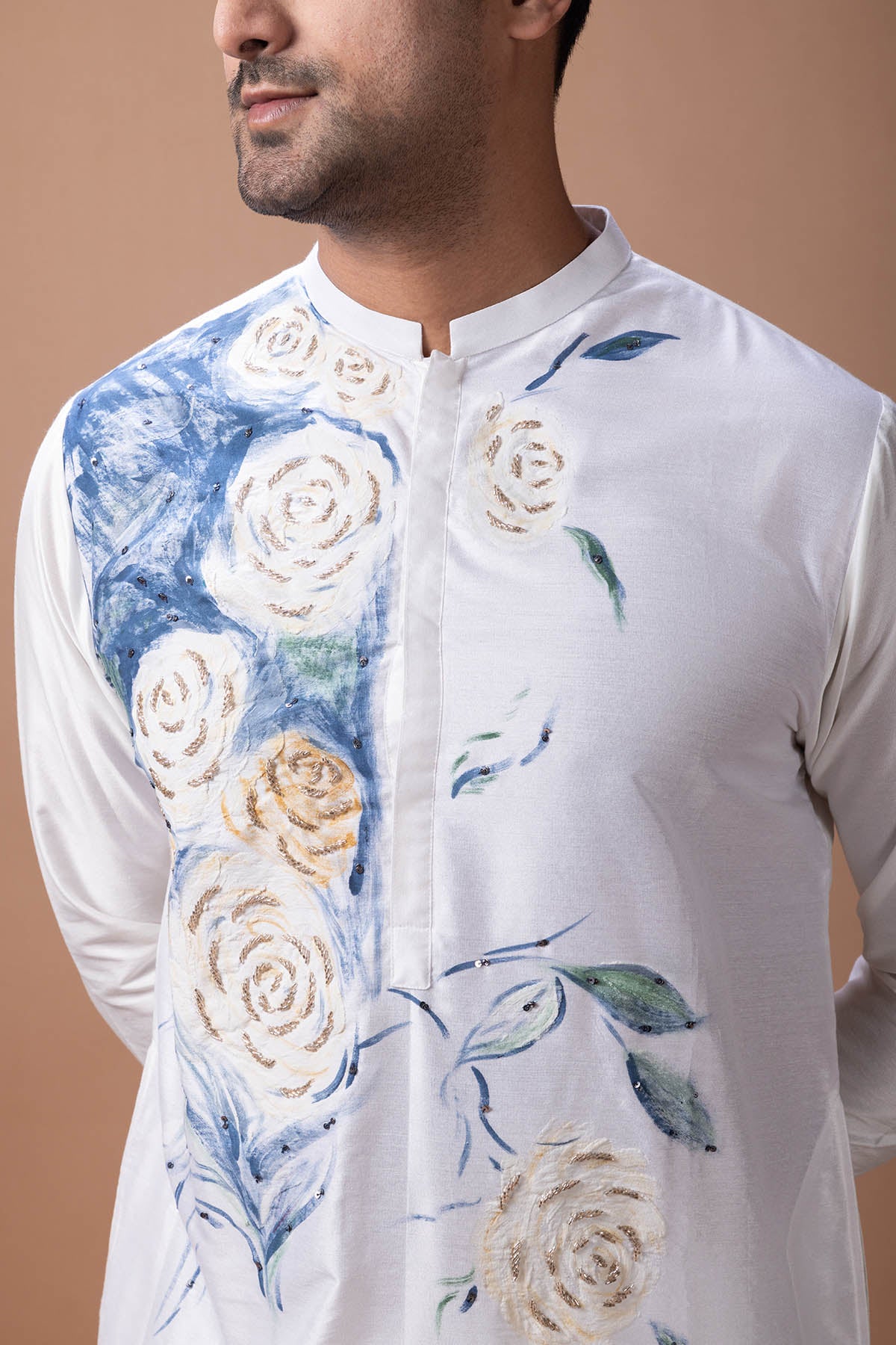White Flower Painted Kurta Set