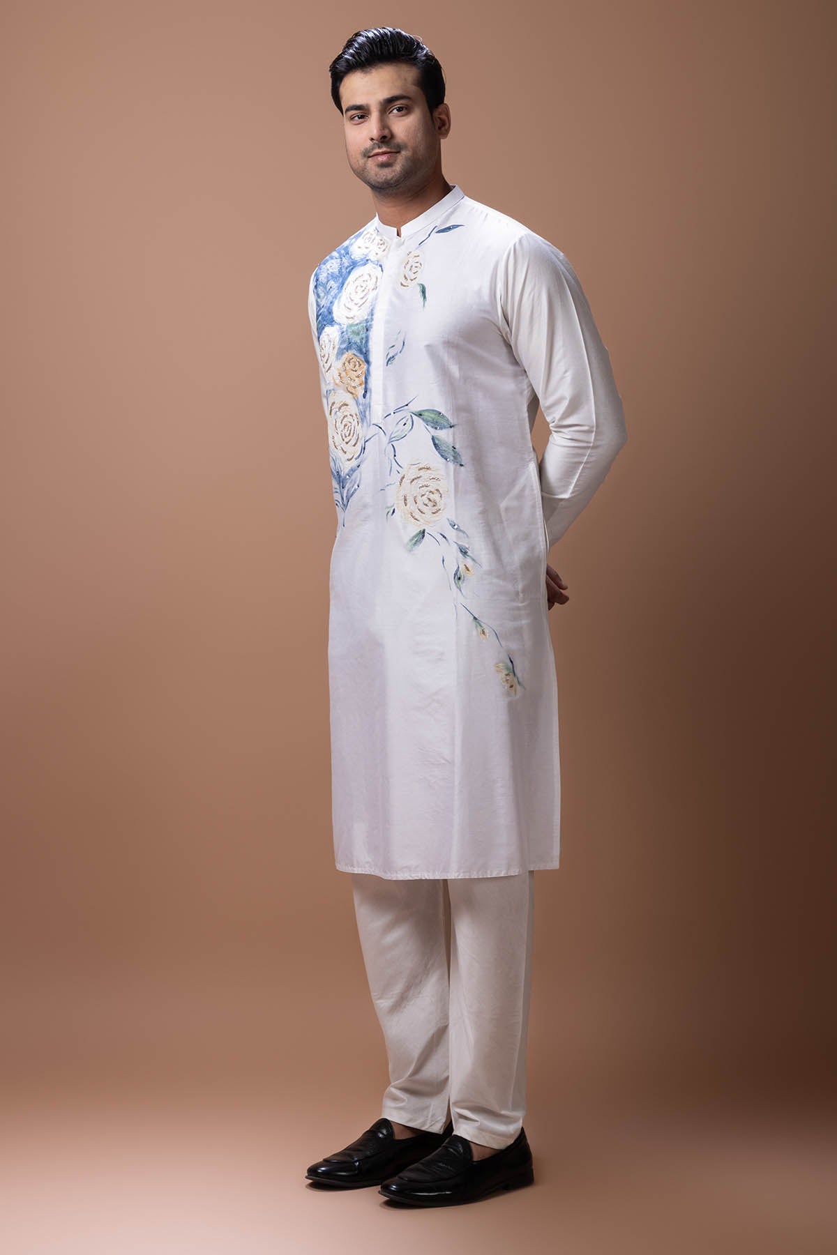 White Flower Painted Kurta Set