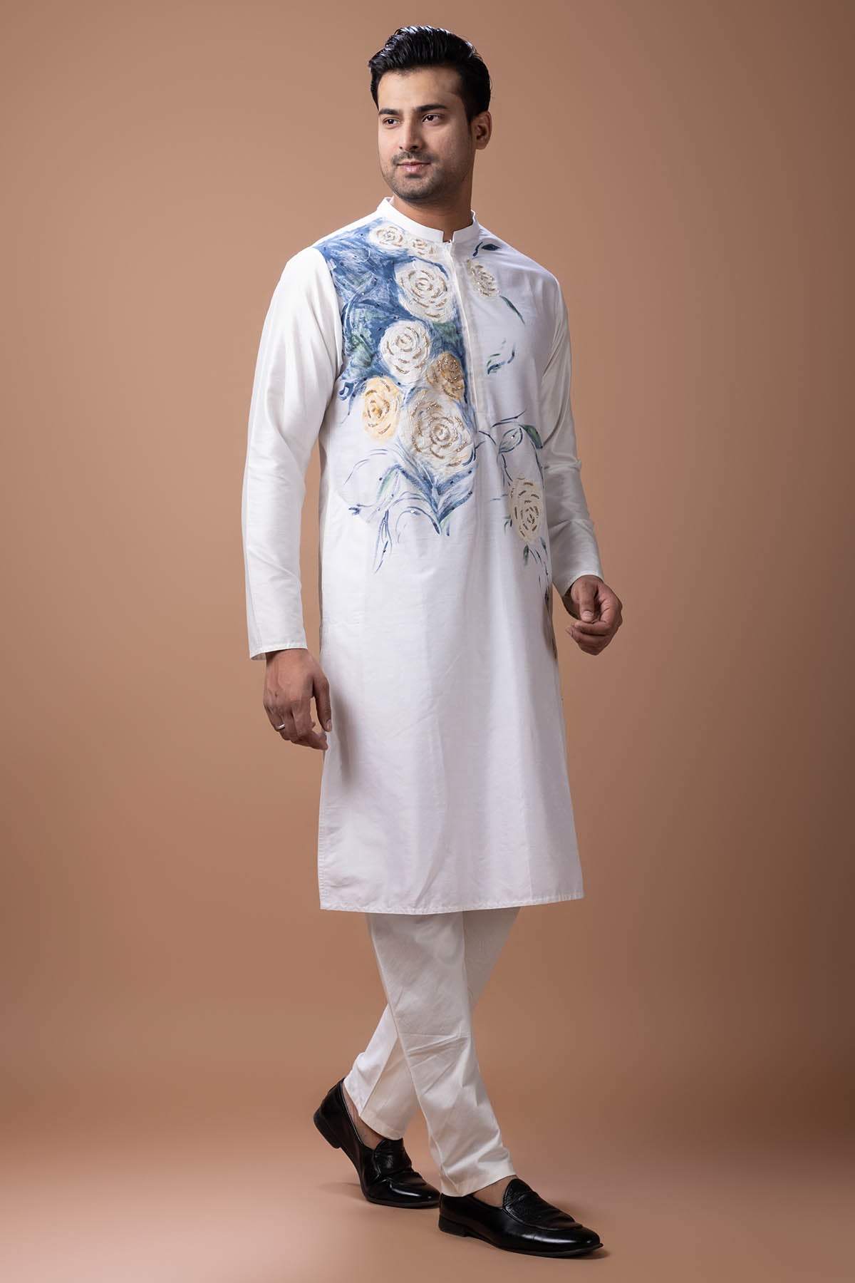 White Flower Painted Kurta Set