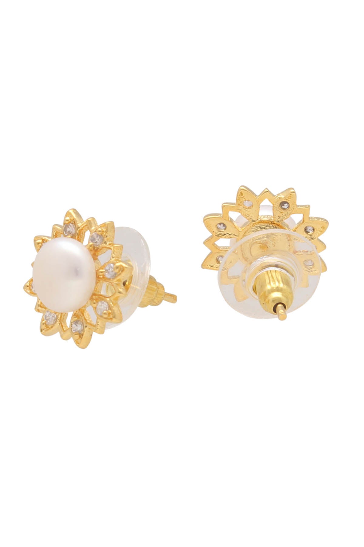 White Flower Pearl Stud Earring
