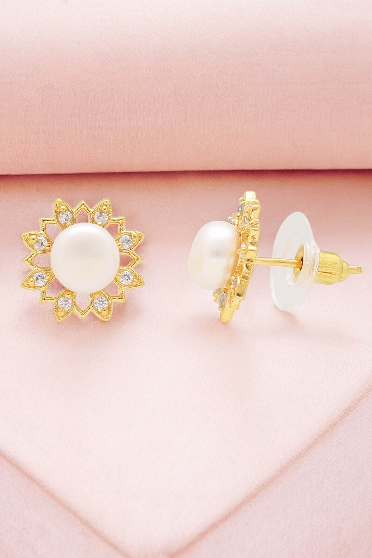 Buy White Flower Pearl Stud Earring for women by J Pearls online available at scrollnshops