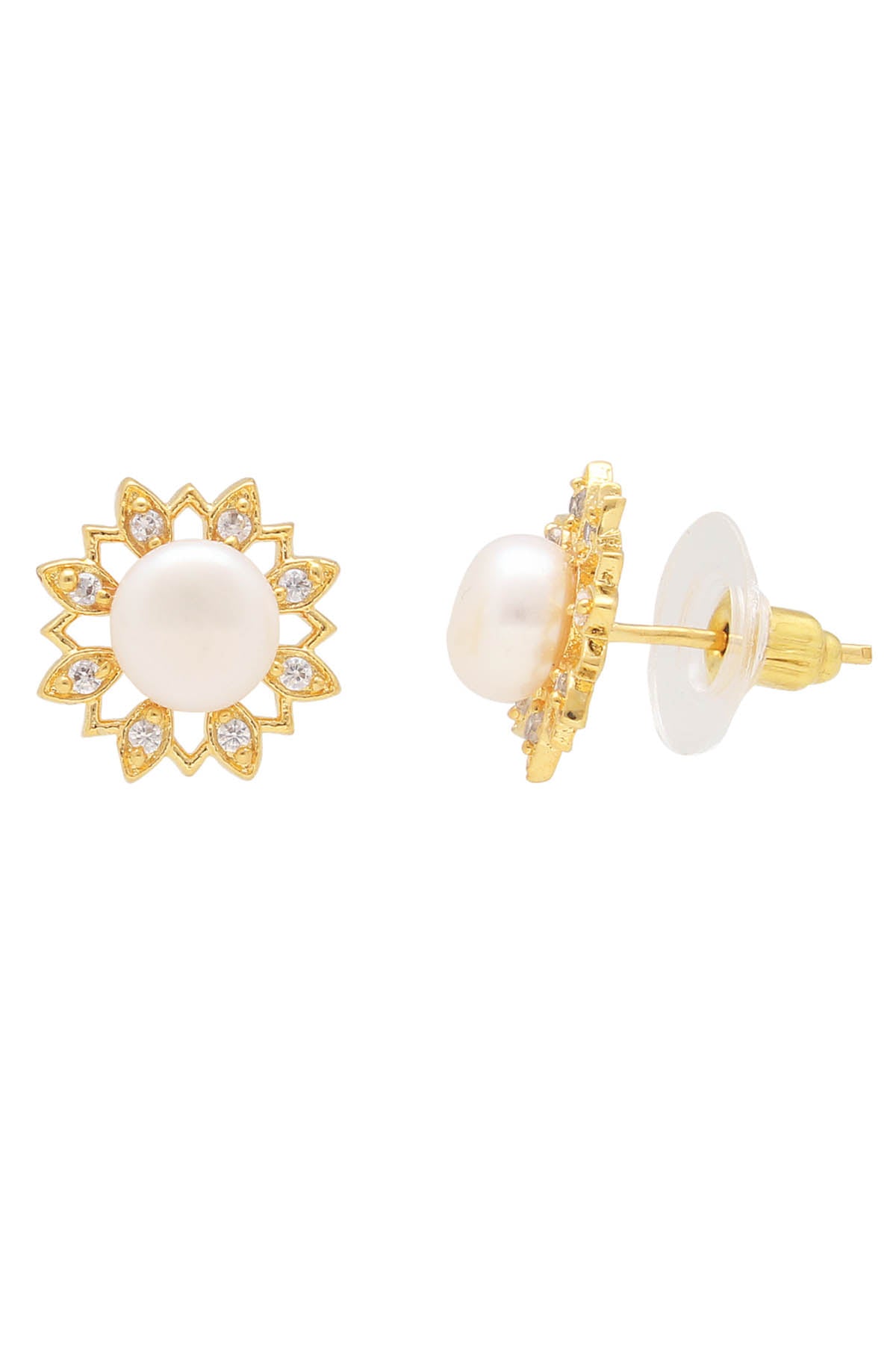 White Flower Pearl Stud Earring