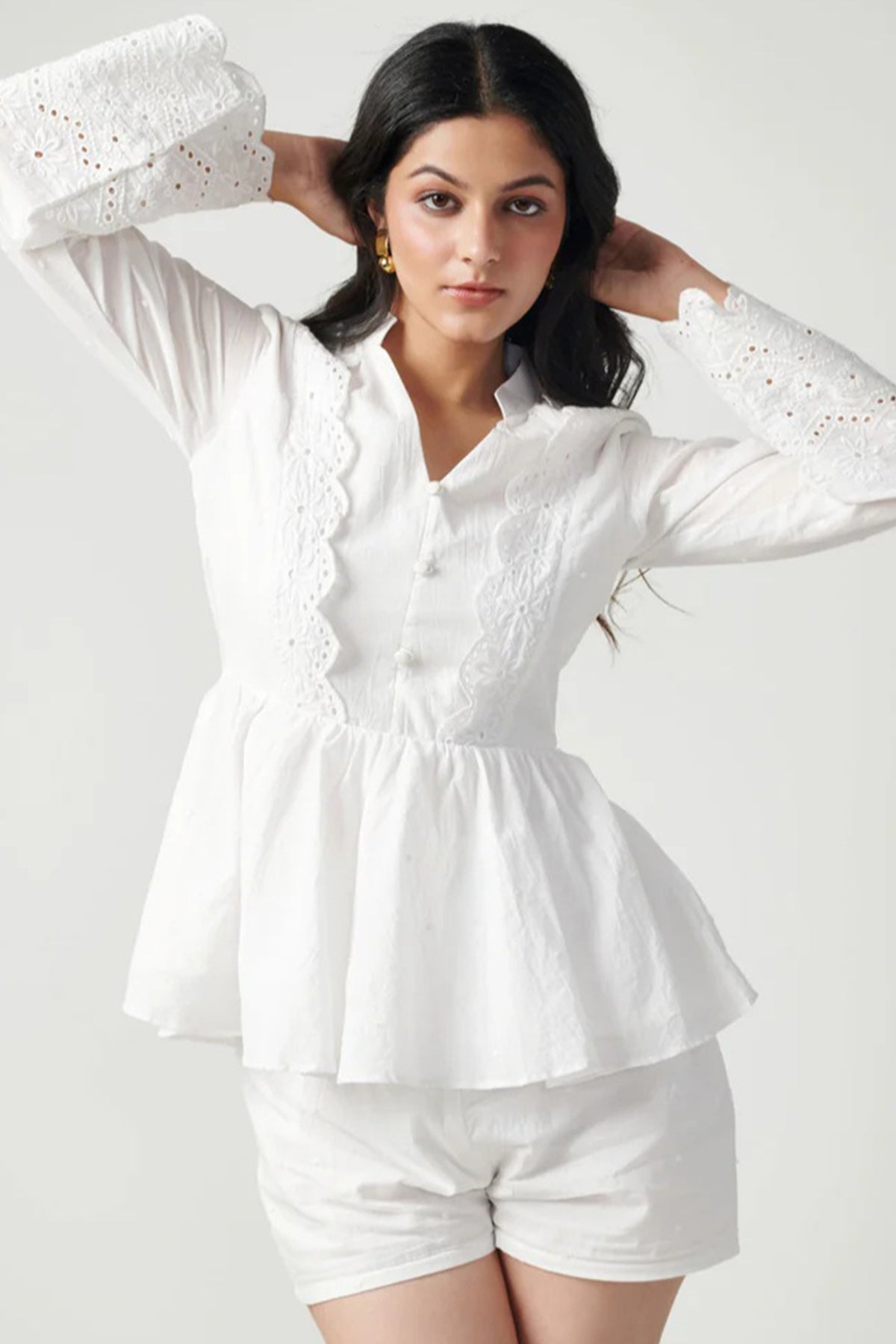 Buy White Flowy Chikankari Chic Top for women online available at ScrollnShops