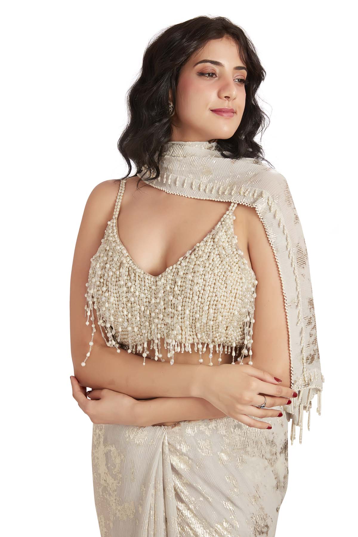 White Foil Embroidered Saree