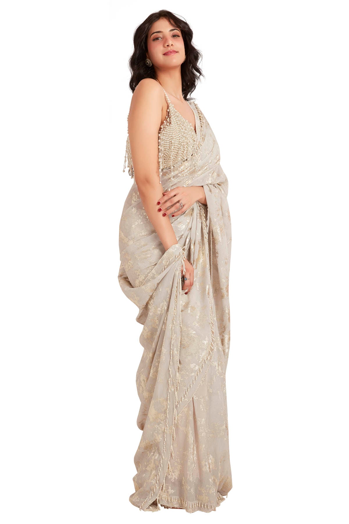 White Foil Embroidered Saree