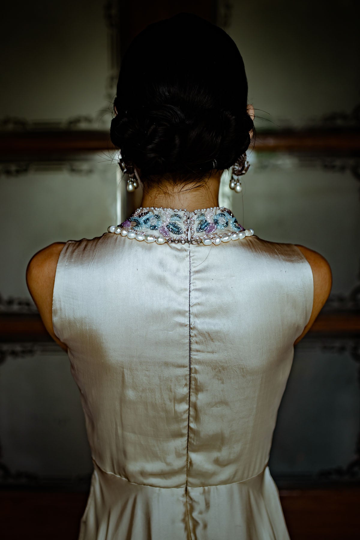 White Front Knot High Neck Gown