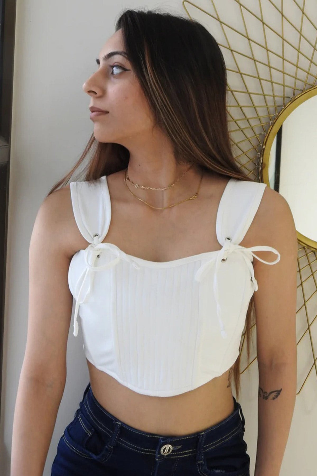 White Front Lace Up Crop Top