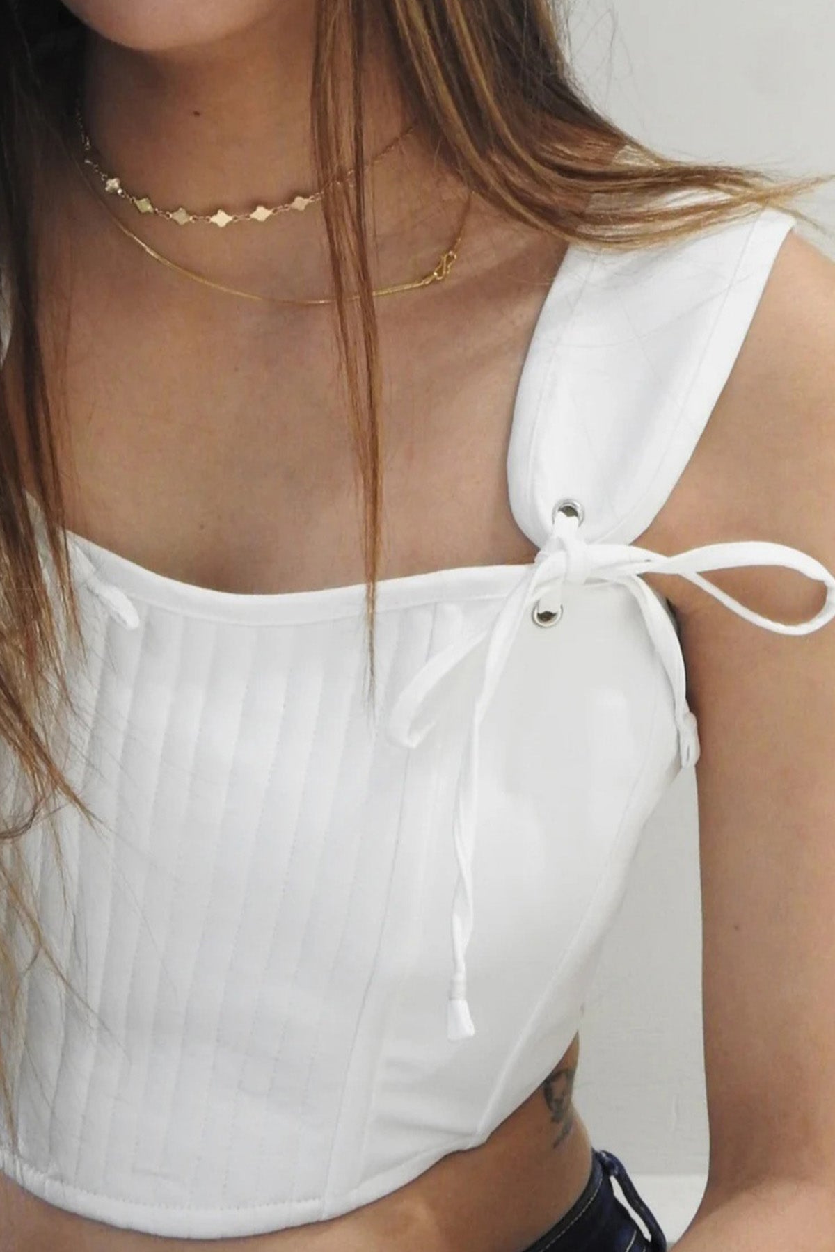 White Front Lace Up Crop Top