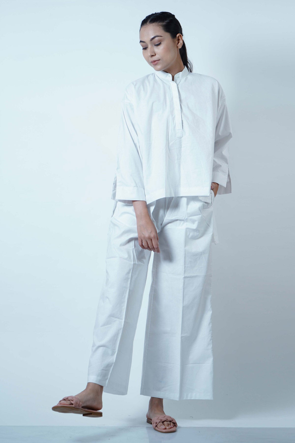 Buy Jaza White Front Pleat Pants For Women Available online at ScrollnShops