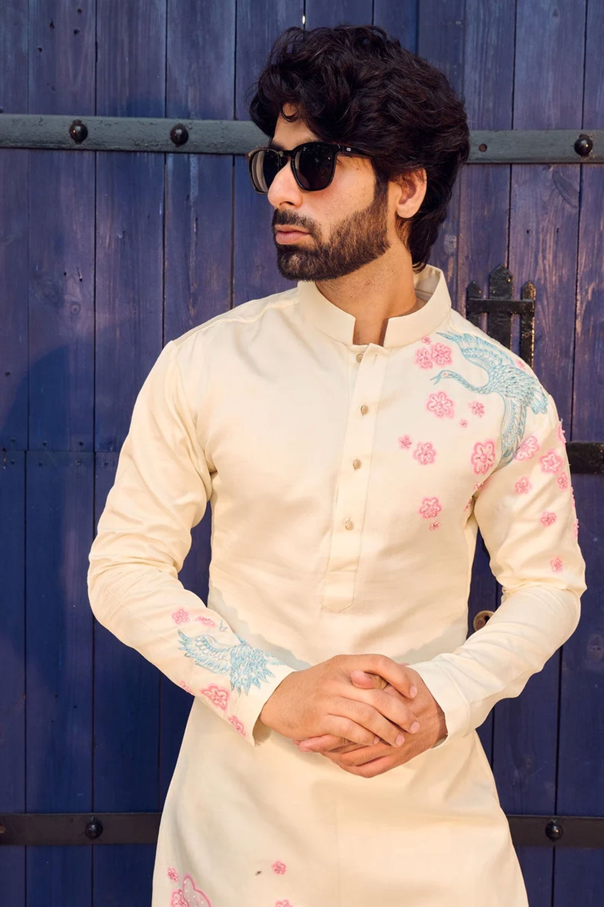 White Gaji Embroidered Kurta