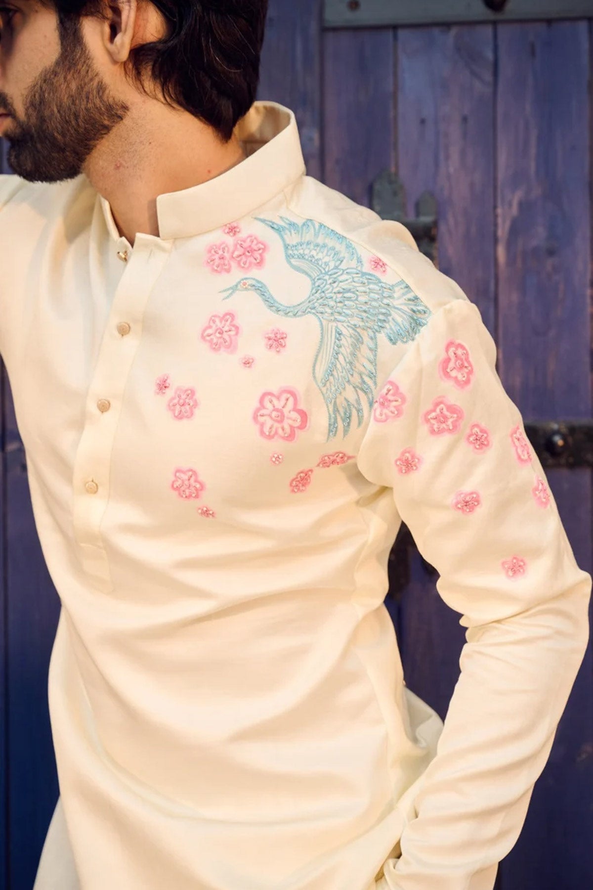 White Gaji Embroidered Kurta