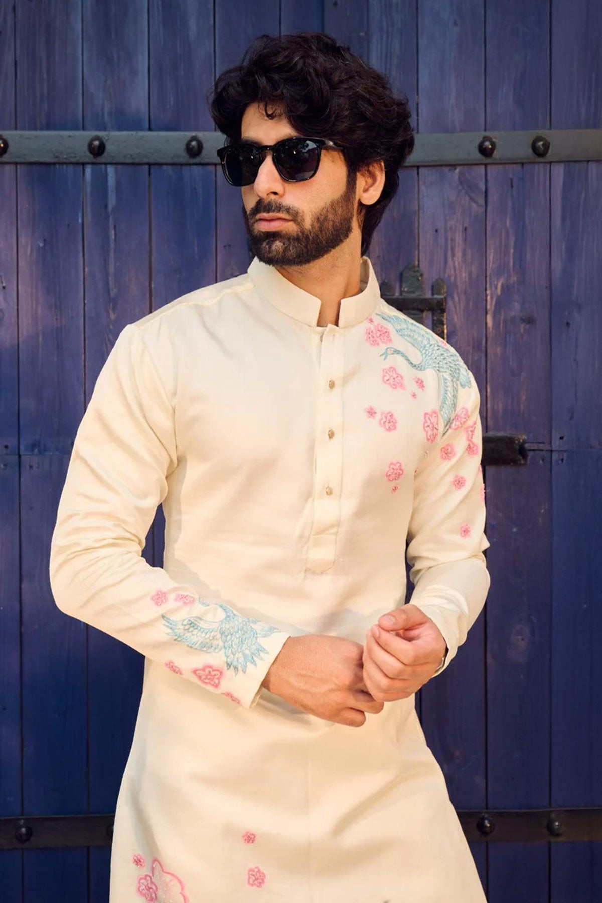 White Gaji Embroidered Kurta