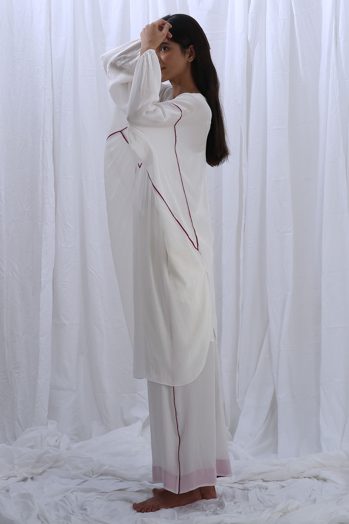 White Gathered Kaftan & Pants