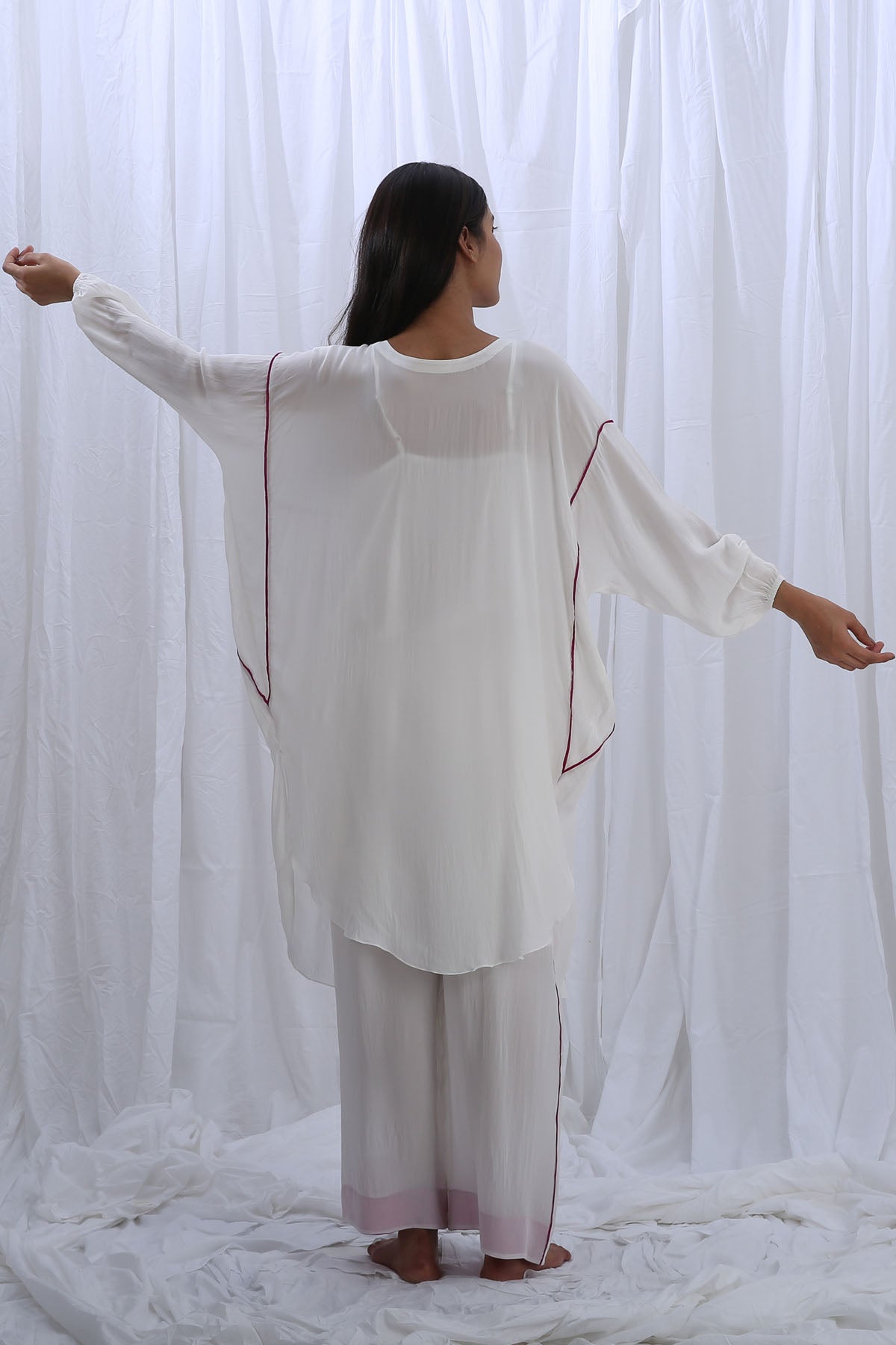 White Gathered Kaftan & Pants