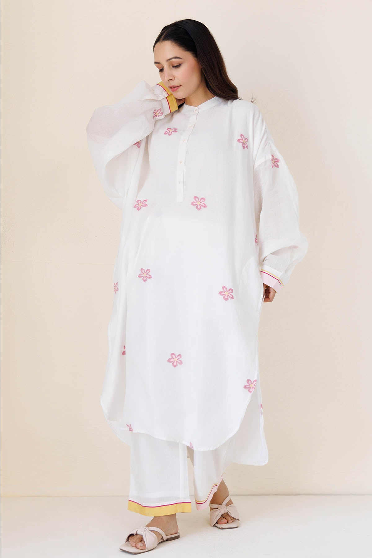 White Gathered Kurta & Pants