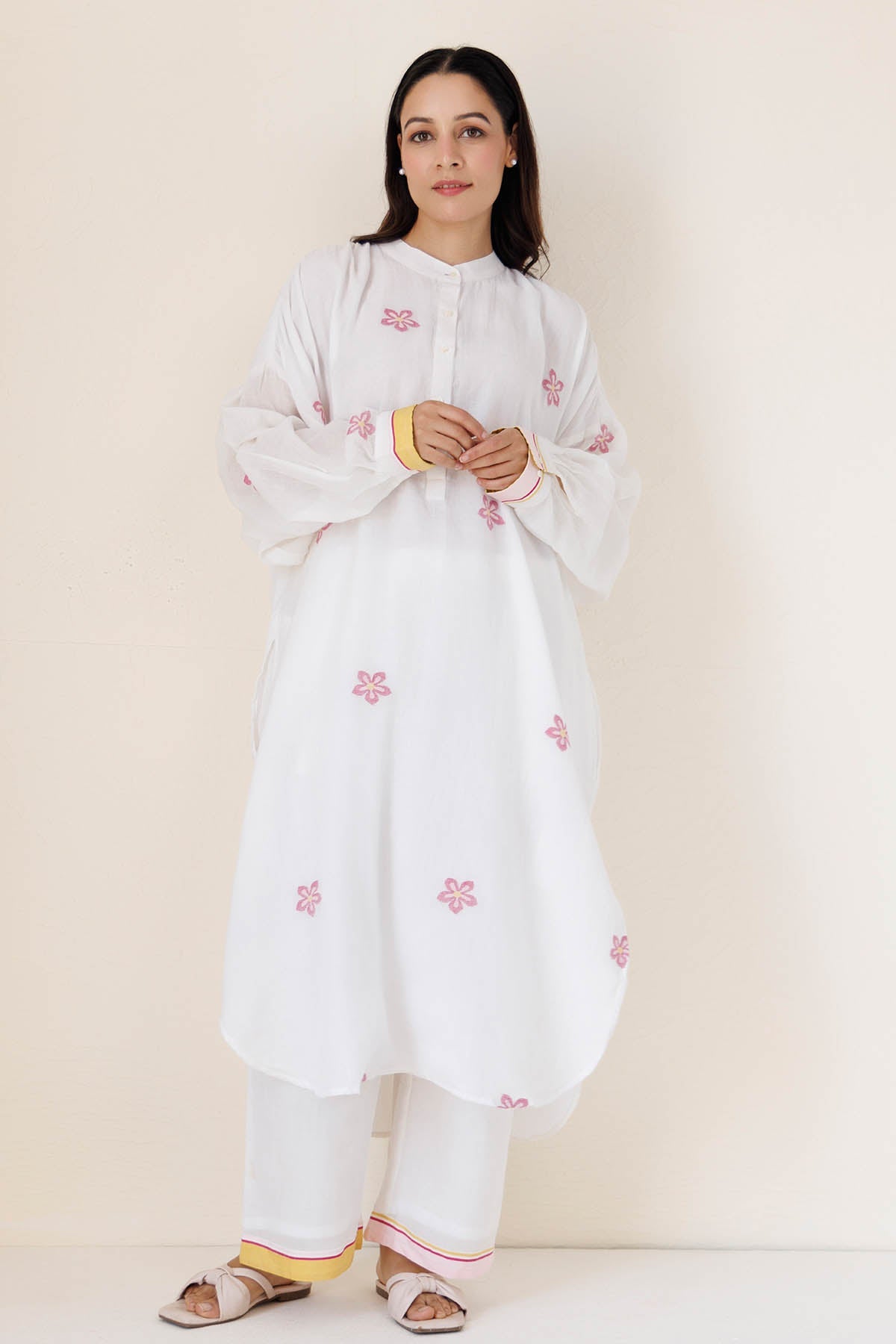 Buy Designer White Gathered Kurta & Pants for Women