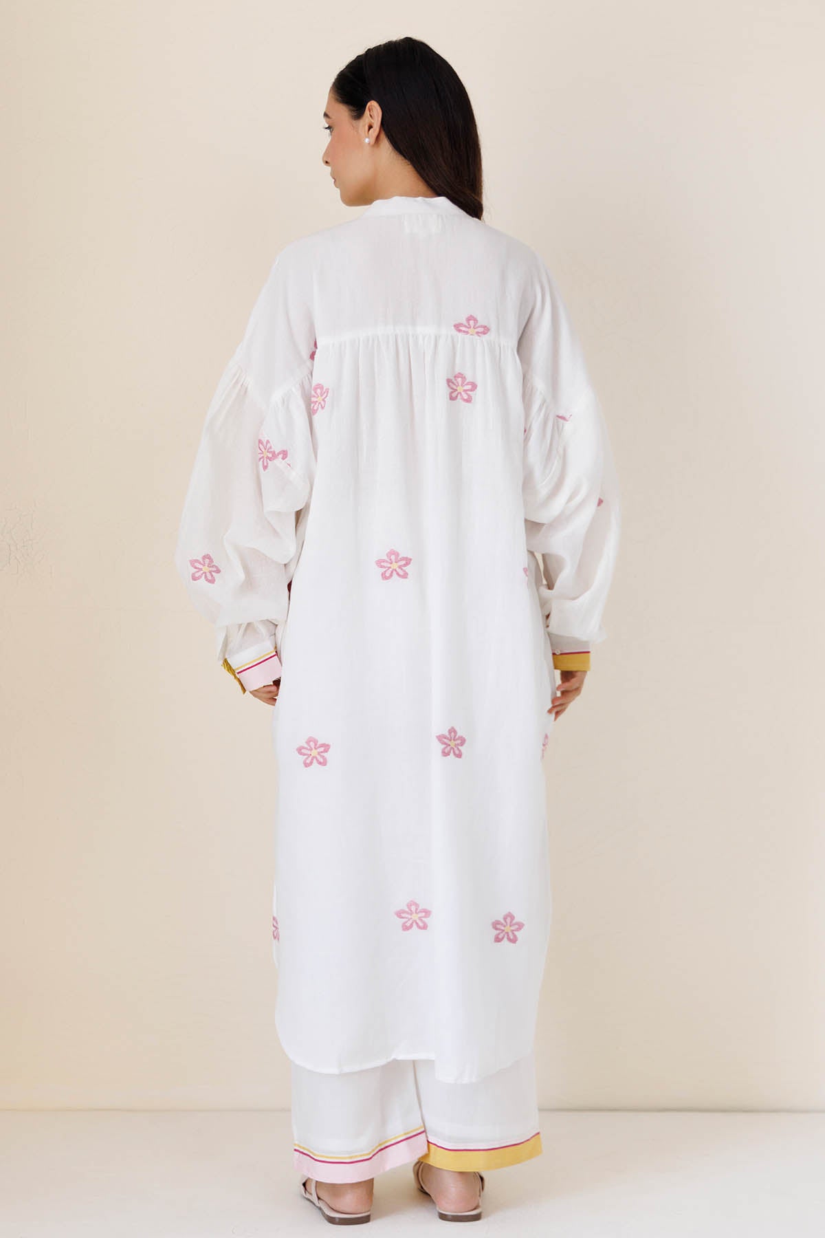 White Gathered Kurta & Pants
