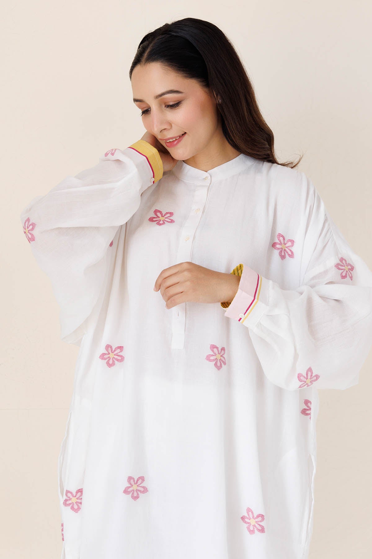 White Gathered Kurta & Pants