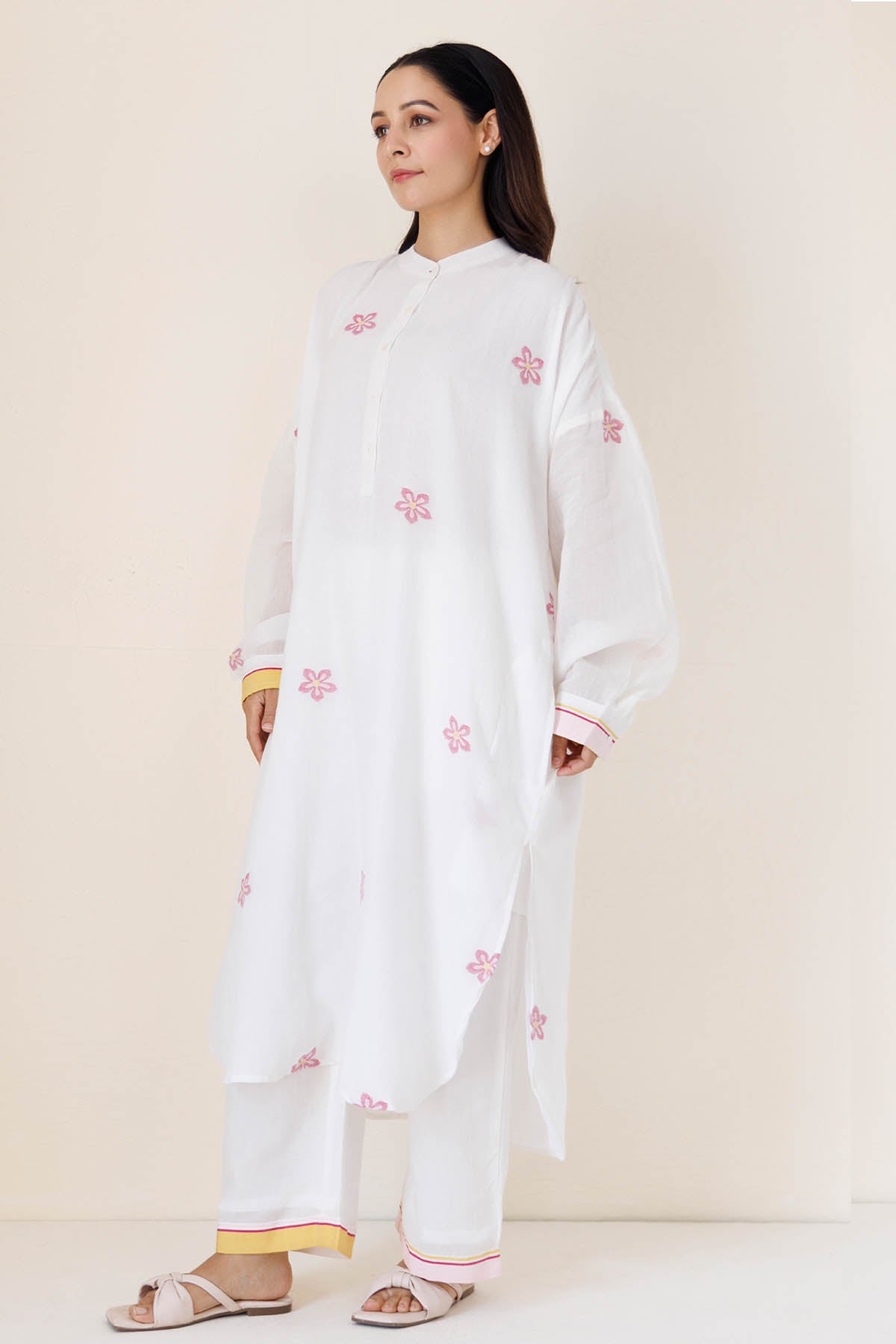 White Gathered Kurta & Pants
