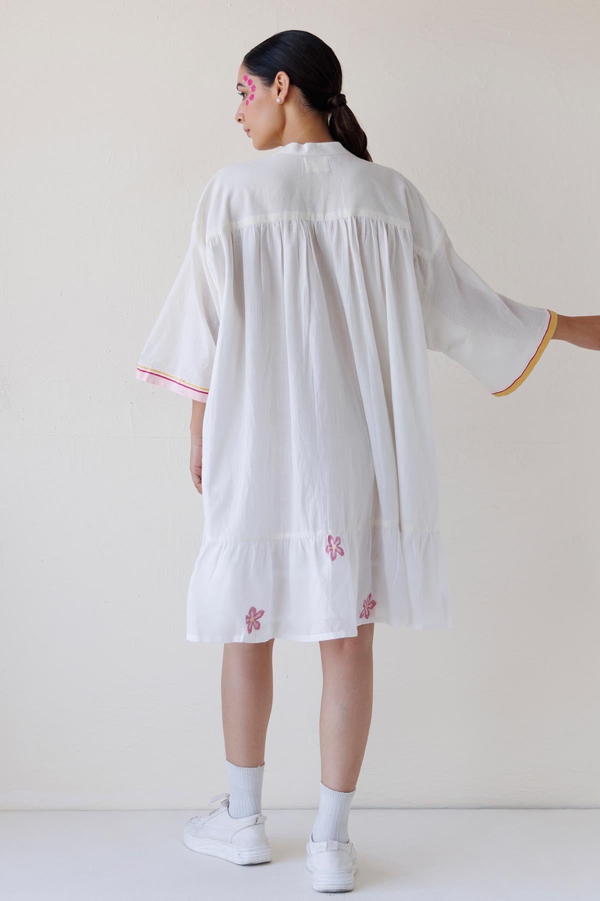White Gathered Midi Shirt Dress