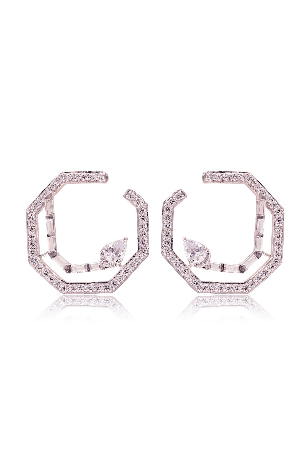 Buy White Geometric Prisma Hoops by Prata for women online at ScrollnShops