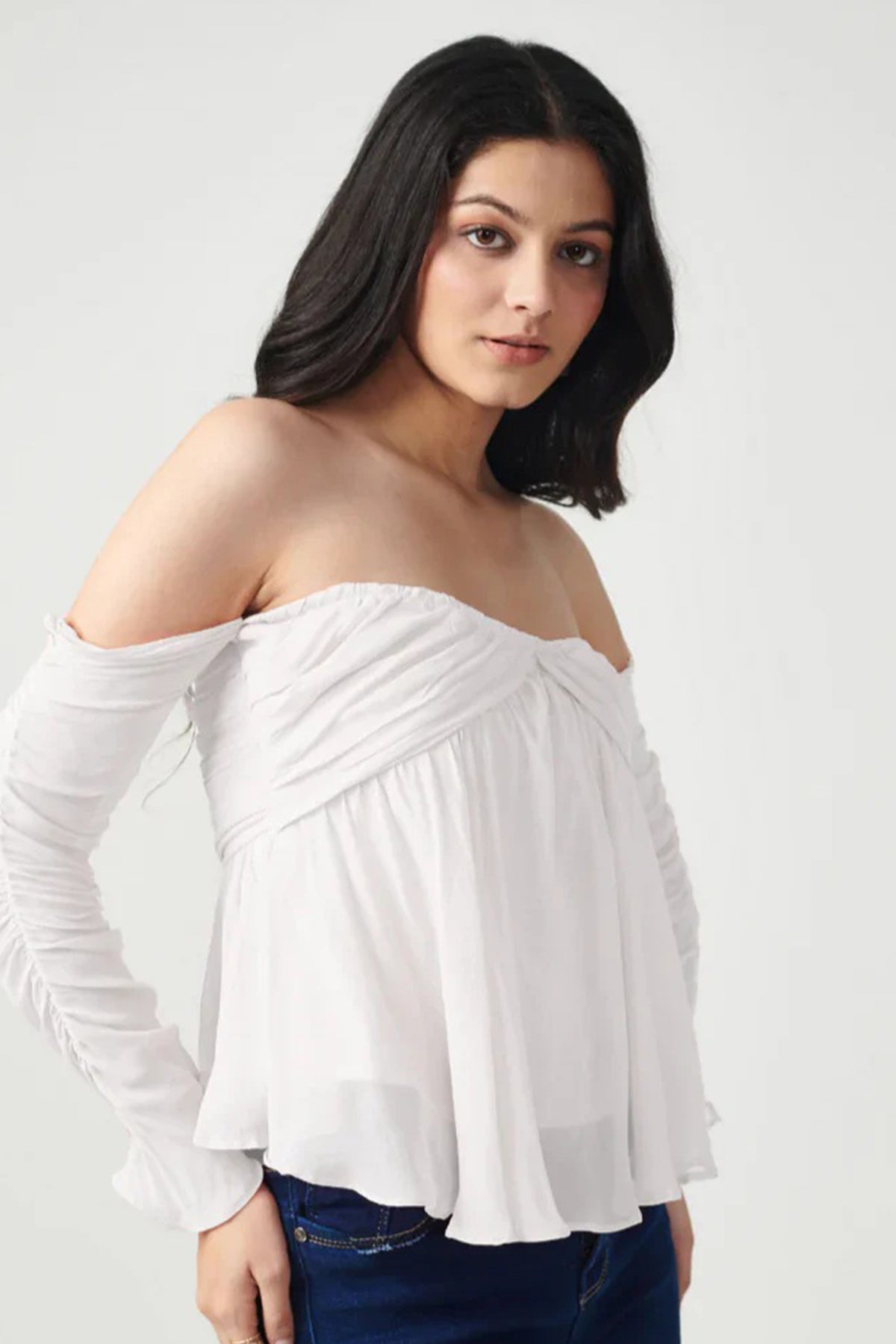 White Georgette Flared Mist Top