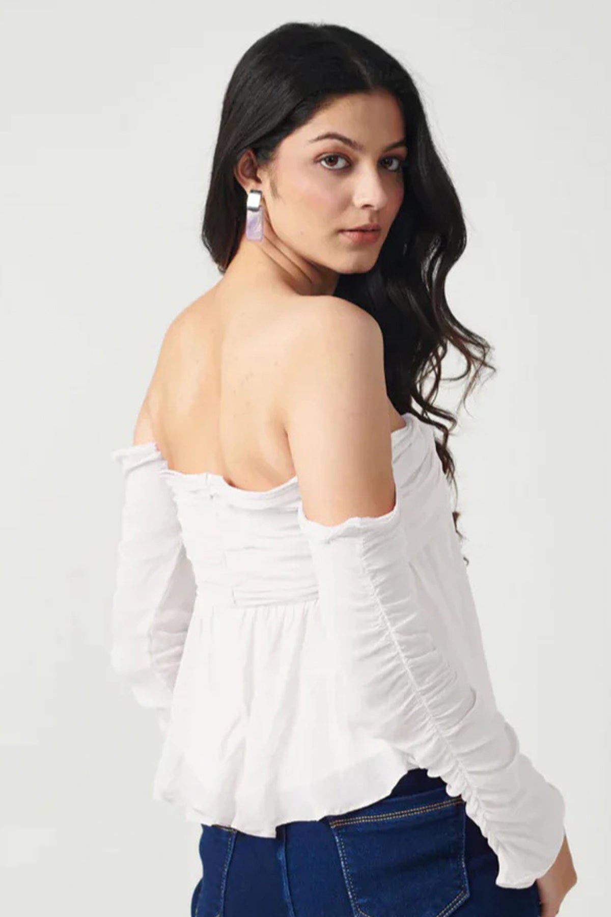 White Georgette Flared Mist Top