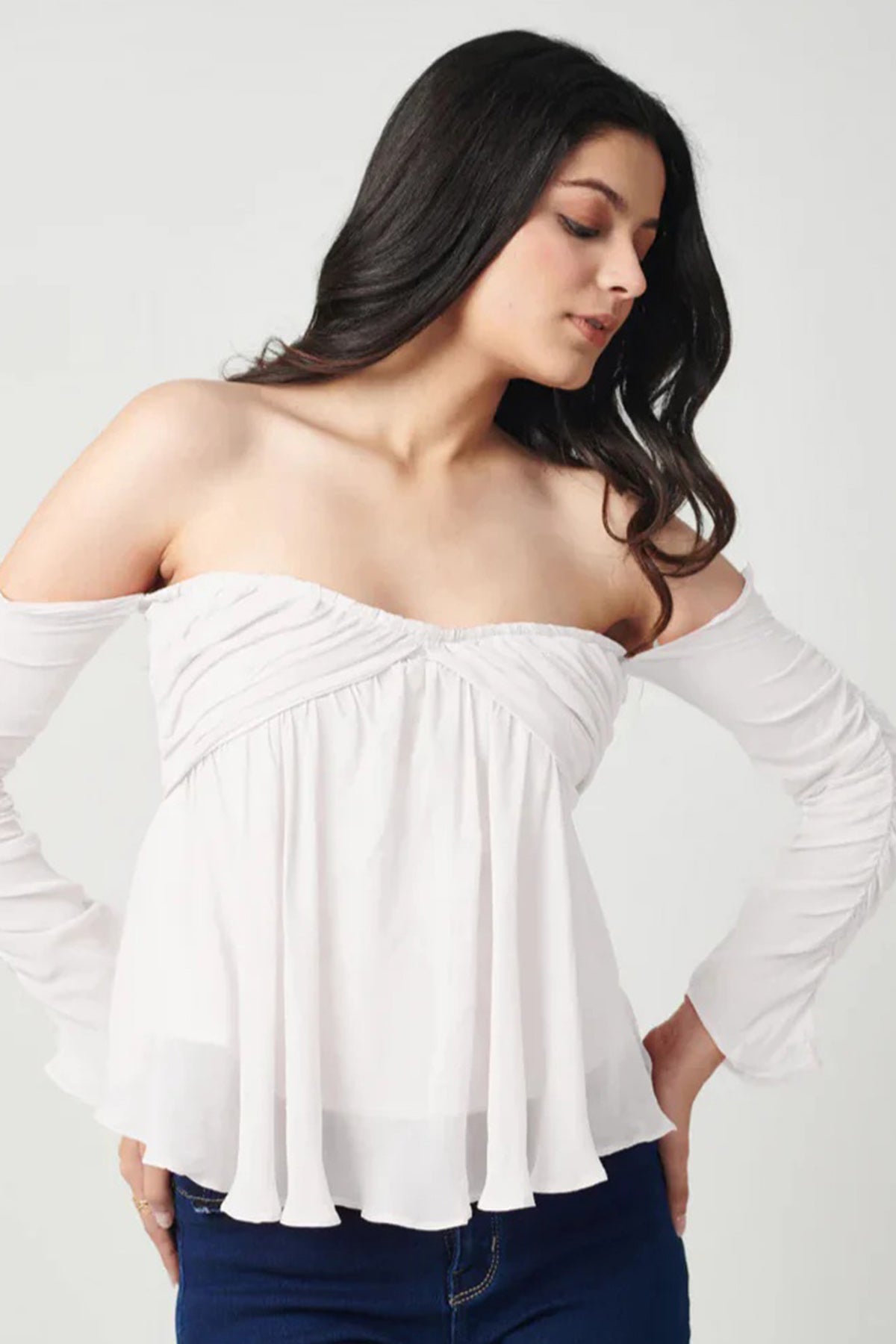 White Georgette Flared Mist Top