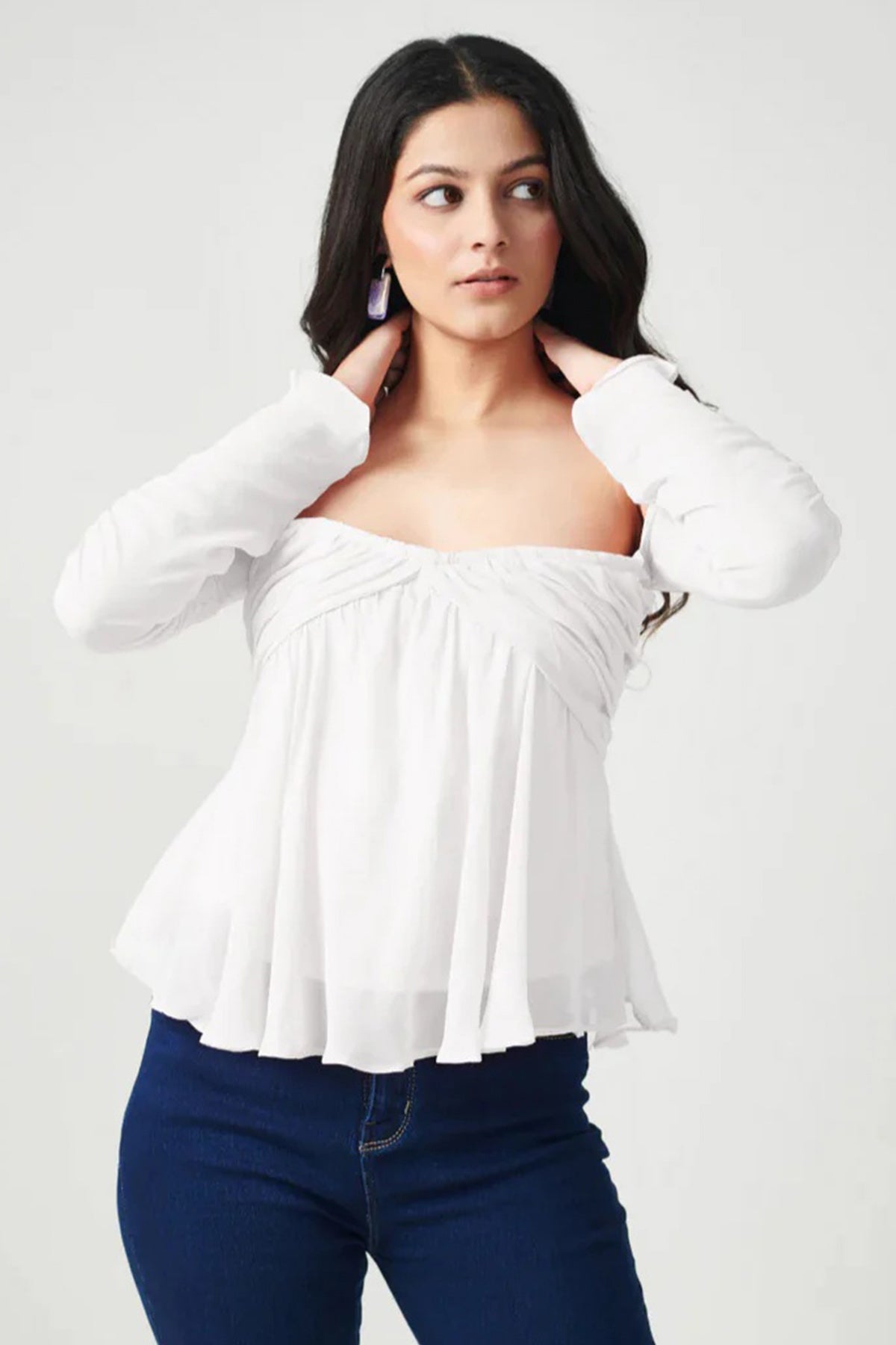 Buy White Georgette Flared Mist Top for women online available at ScrollnShops