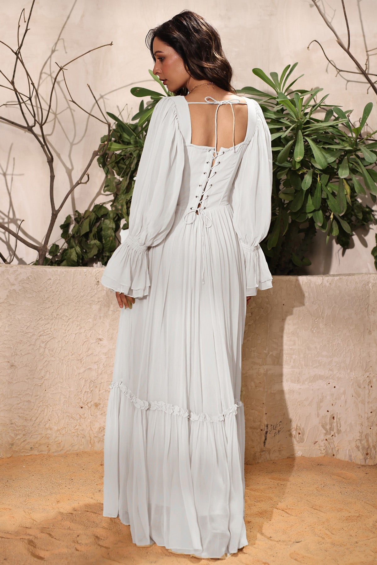 White Georgette Flowing Dress