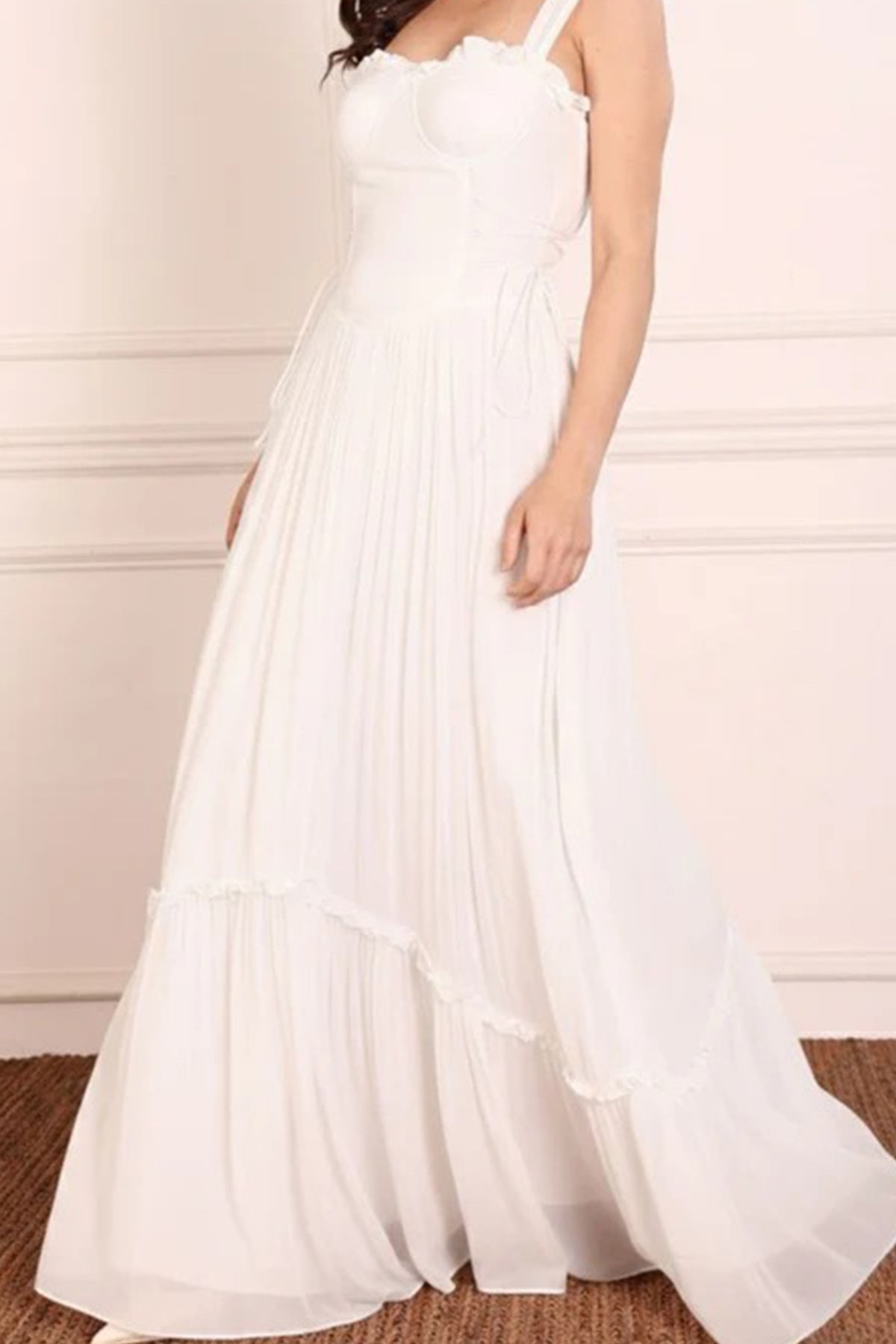 White Georgette Frilled Dress