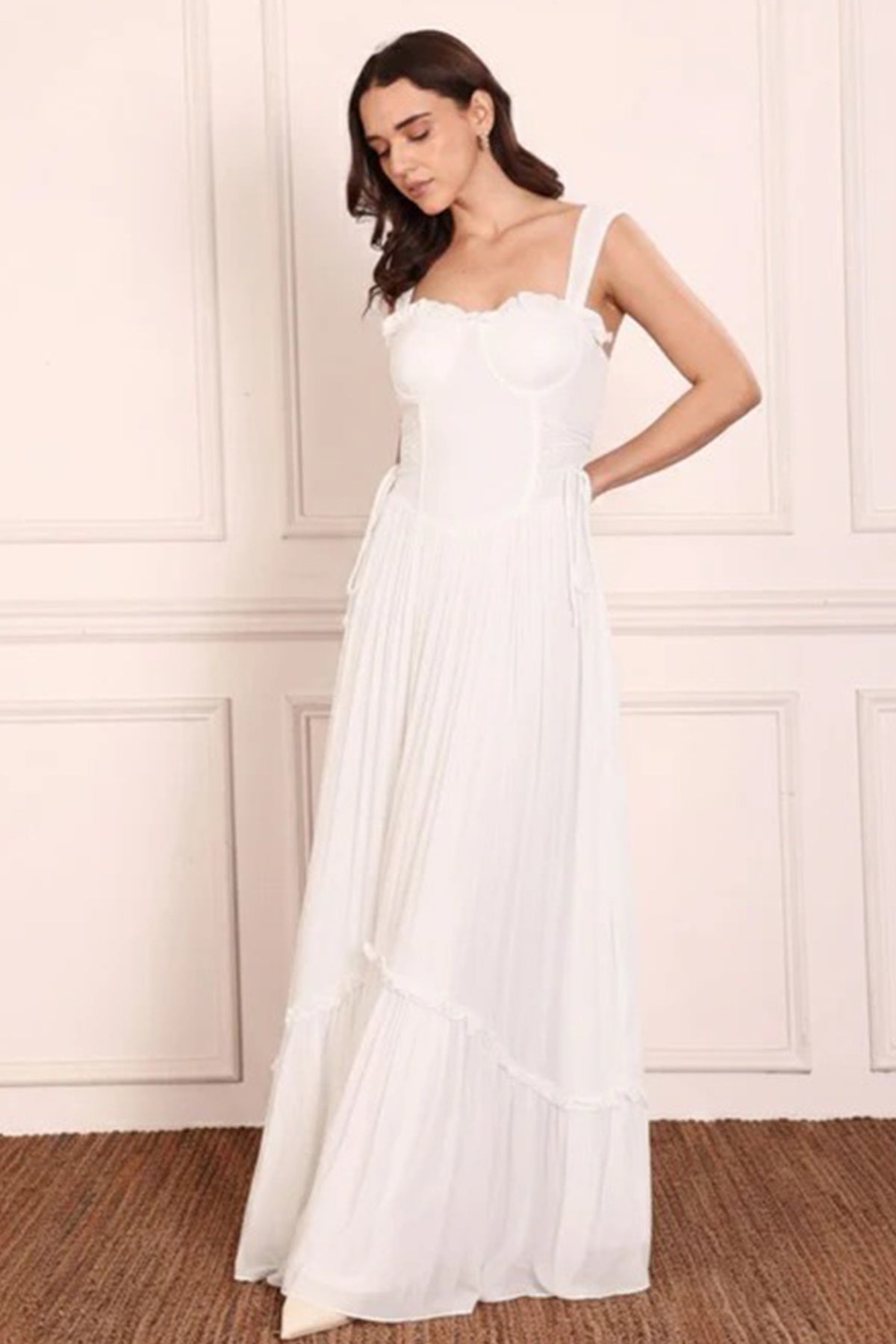 Buy White Georgette Frilled Dress for women by Seoraa online available at scrollnshops