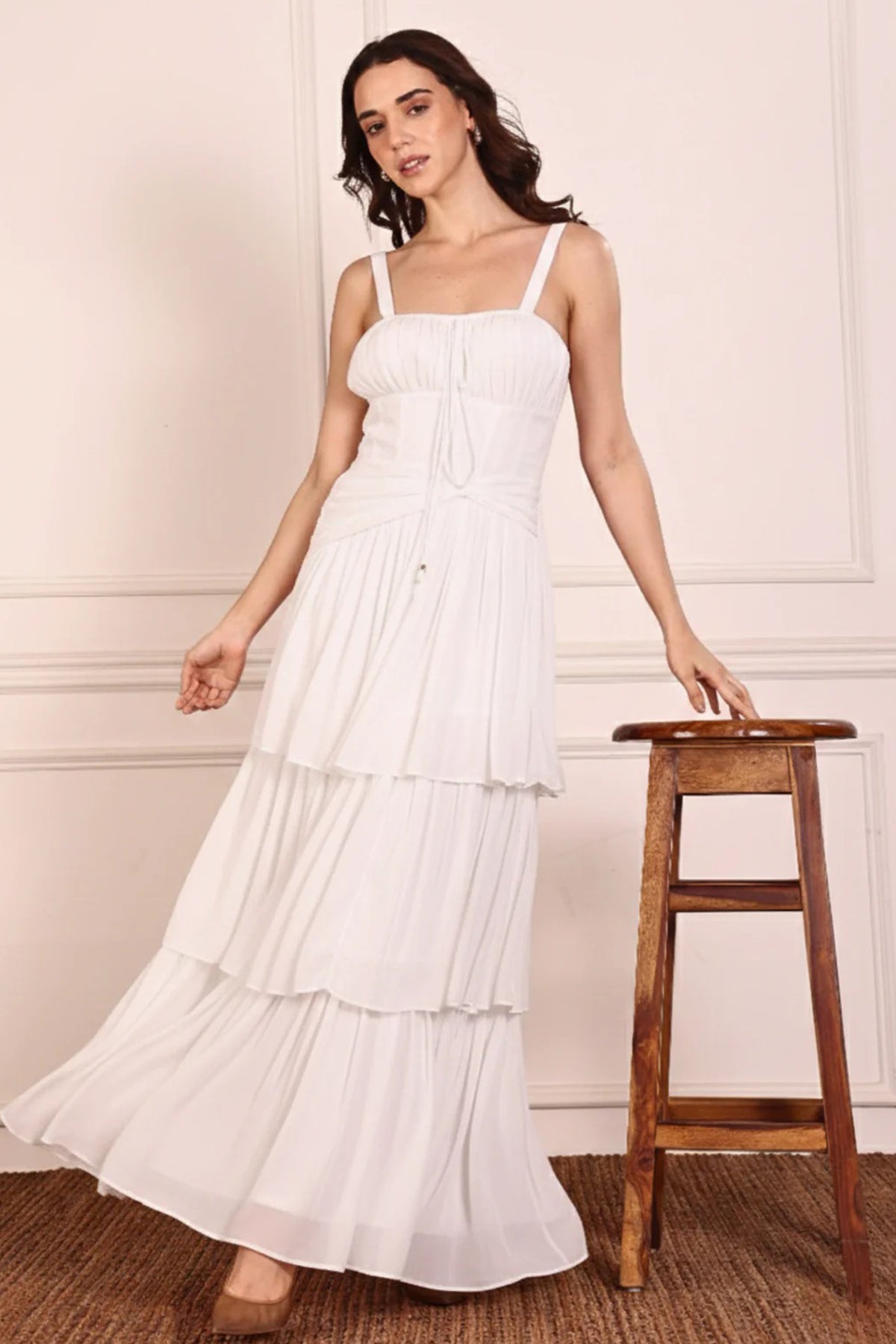 White Georgette Tier Maxi Dress