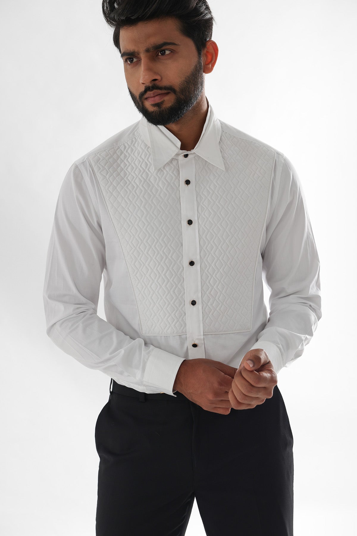 Buy White Giza Cotton Quilt Shirt for men by Paarsh Atelier online available at scrollnshops