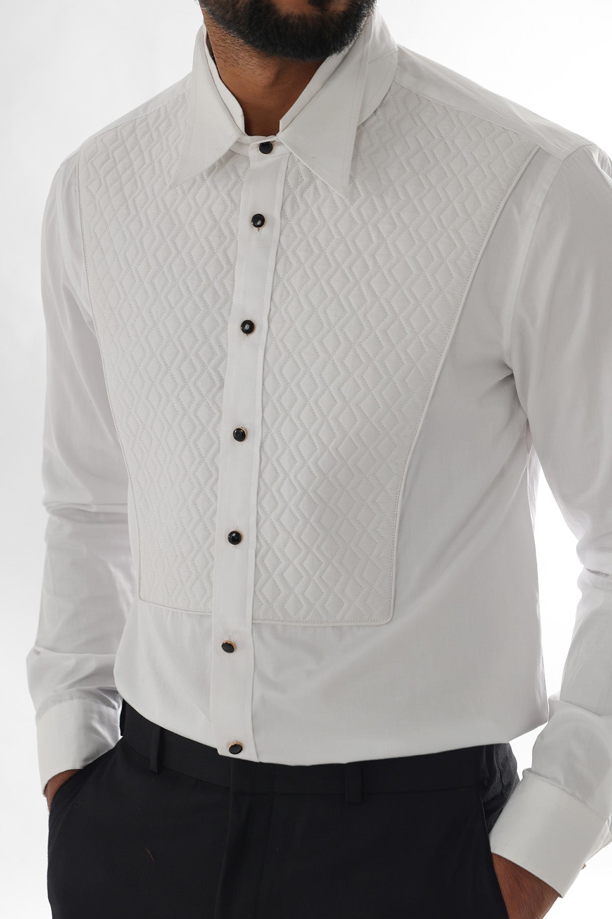 White Giza Cotton Quilt Shirt