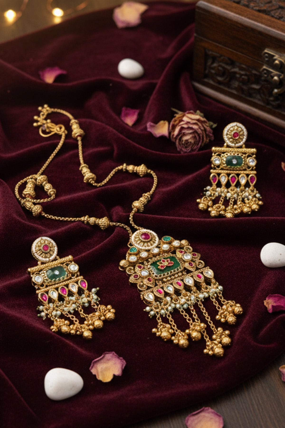 Buy White Gold Beaded Pendant Set for women by Inko & Co online available at scrollnshops