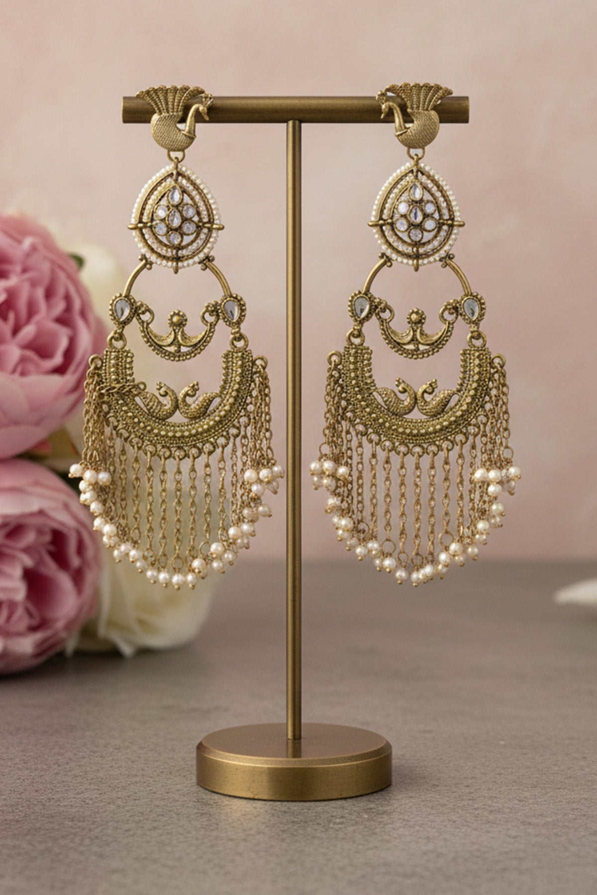Buy White Gold Chandbali Earrings for women by Inko & Co online available at scrollnshops