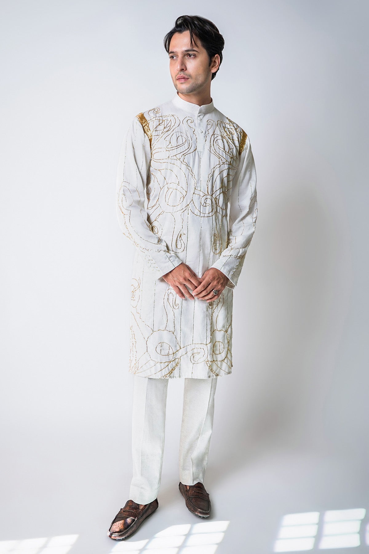 White Gold Lurex Kurta & Pants