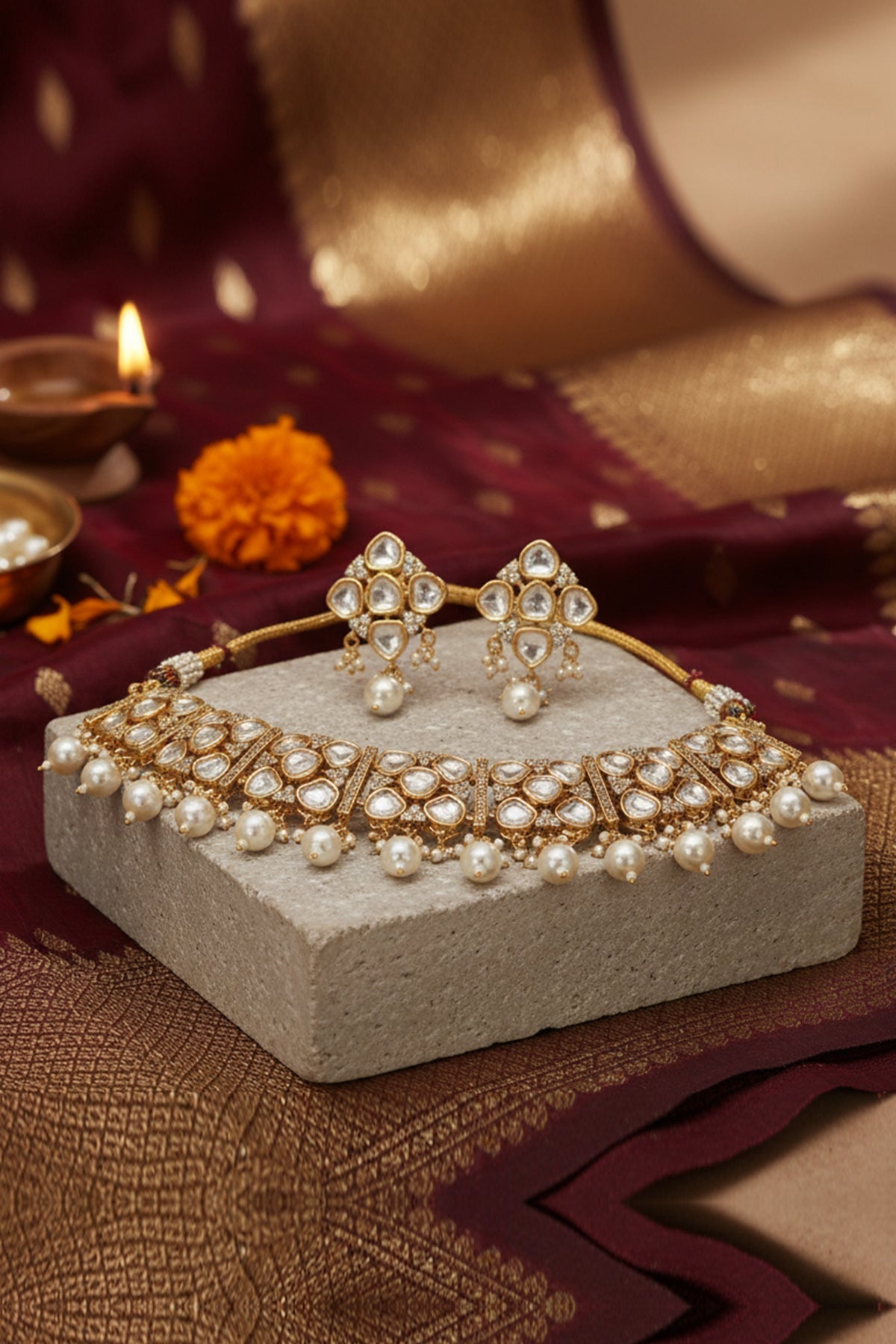 Buy White Gold Petal Jewellery Set for women by Inko & Co online available at scrollnshops