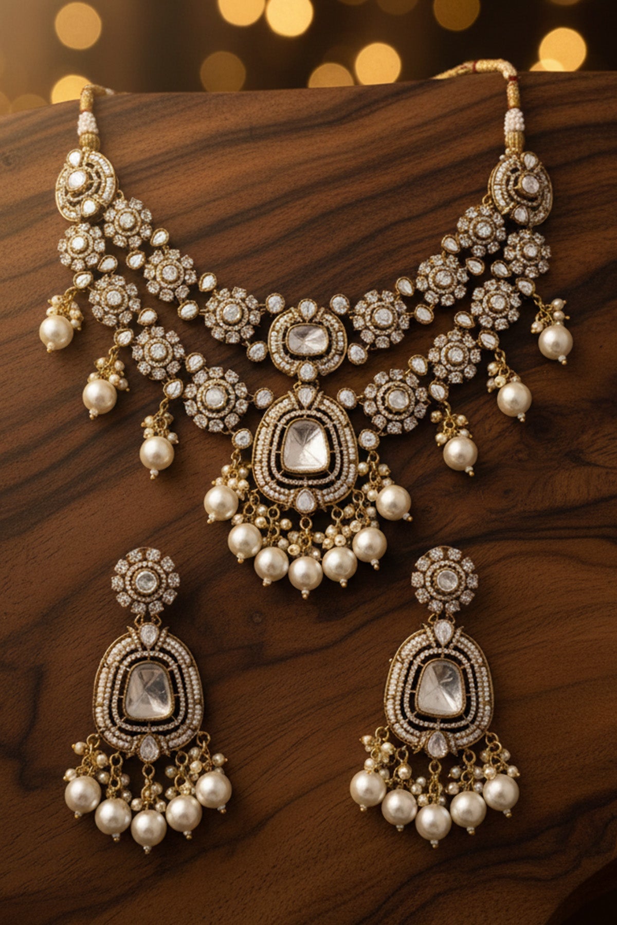 Buy White Gold Polki Jewellery Set for women by Inko & Co online available at scrollnshops