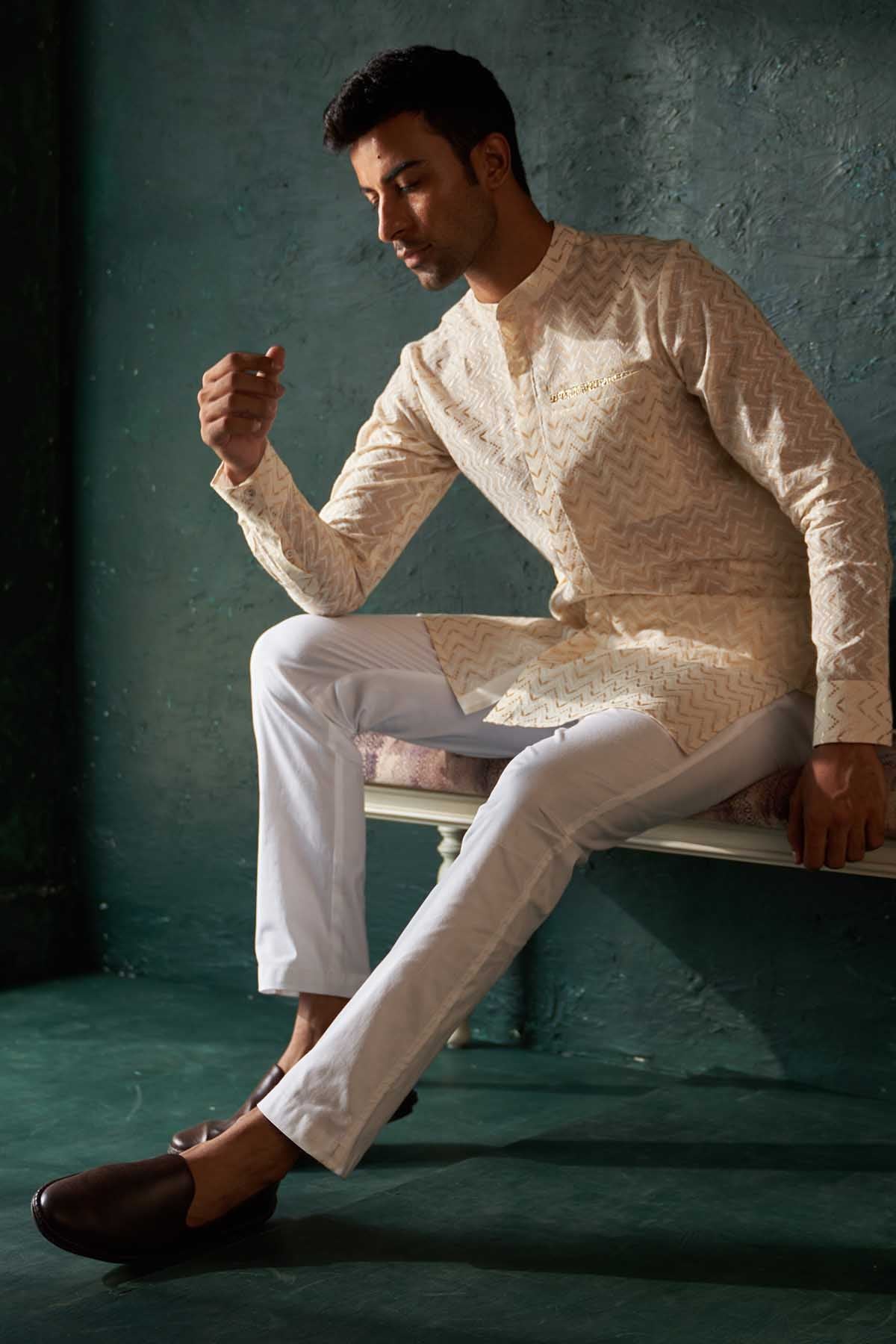 White Gota Detail Kurta Set