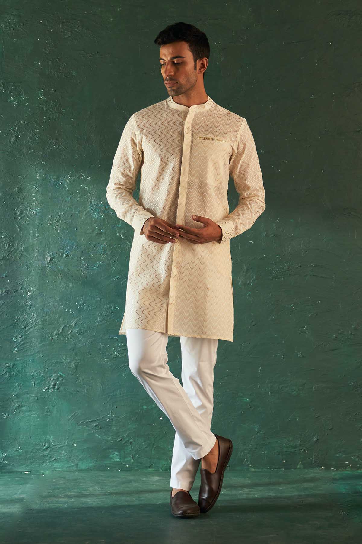 Buy White Gota Detail Kurta Set by Charkhee for men online at ScrollnShops