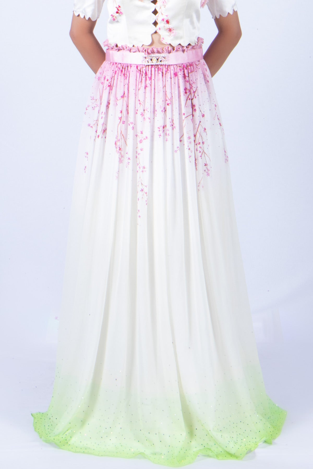 White & Green Stain Print Skirt