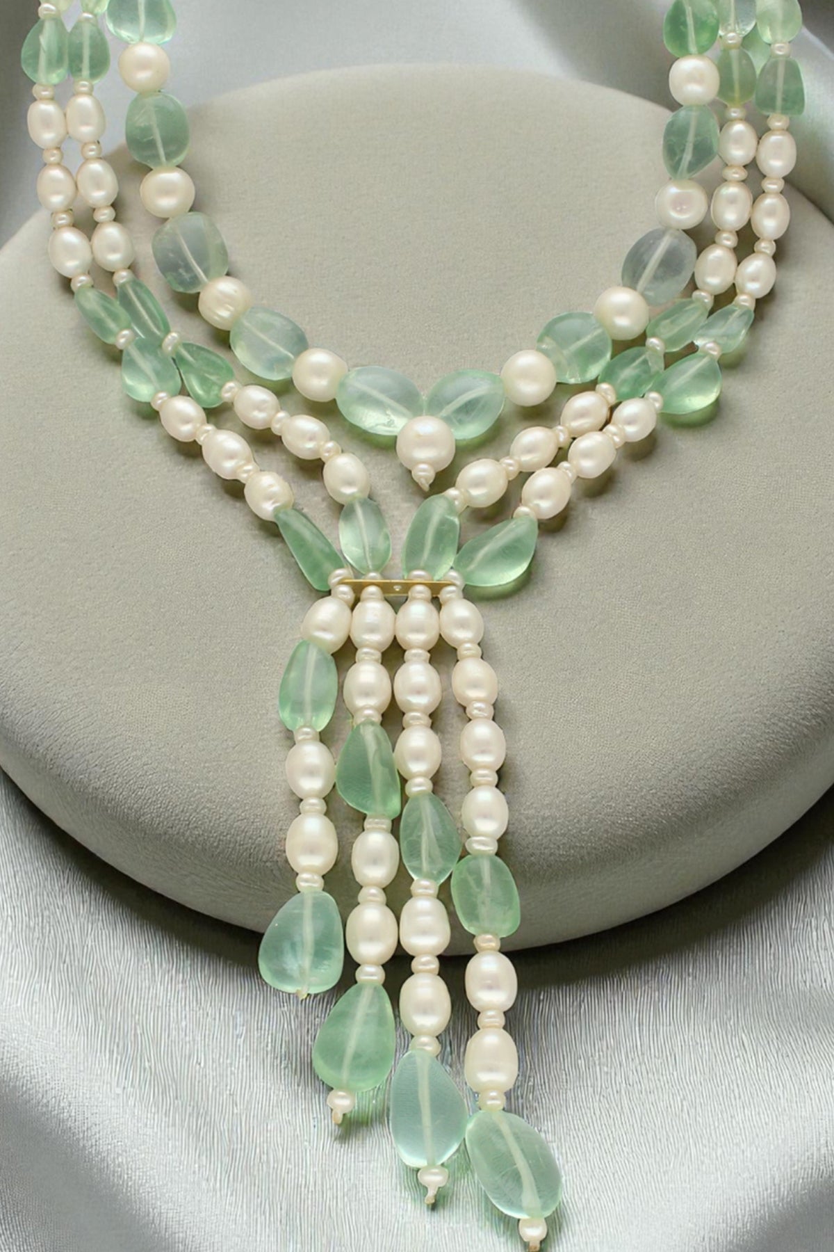 Buy White Green Pearl Necklace Set for women by J Pearls online available at scrollnshops