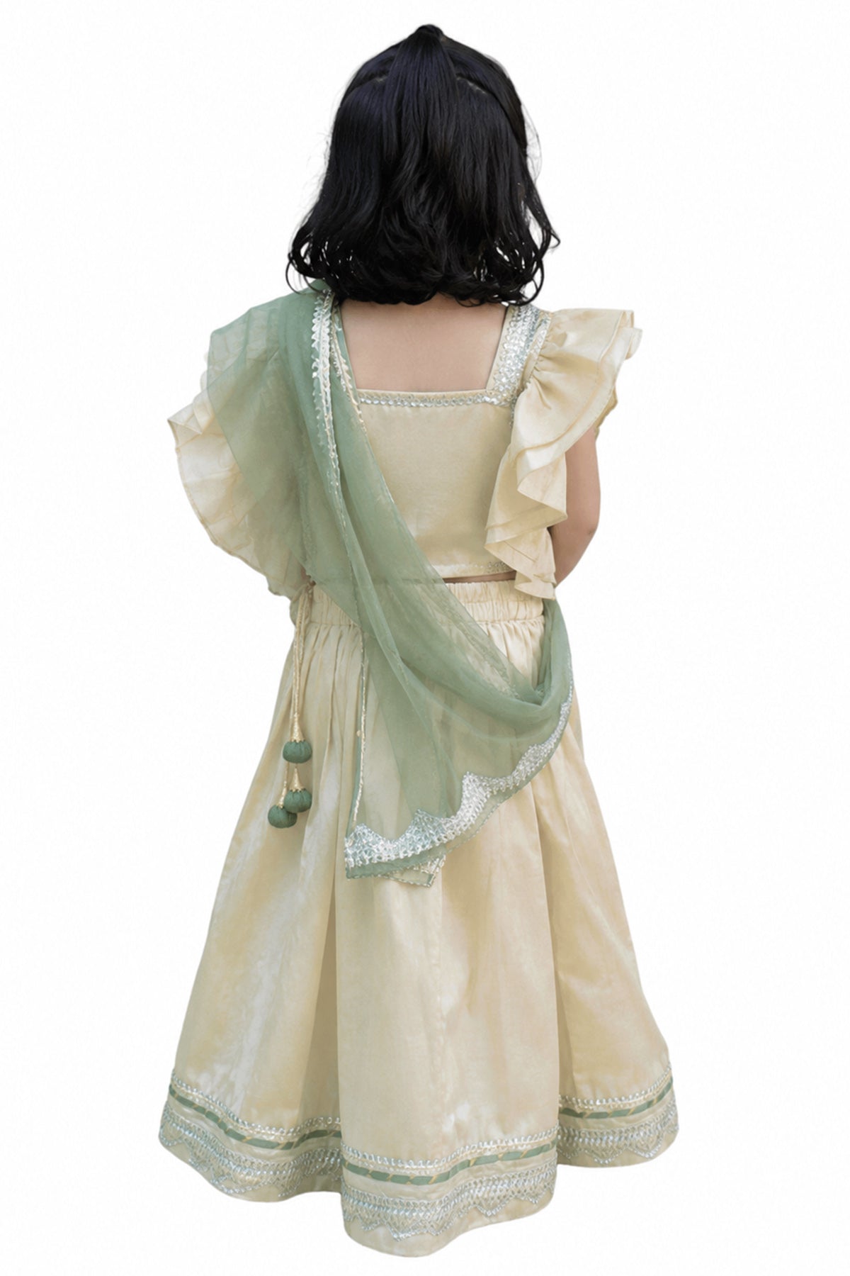 White & Green Silk Lehenga Set